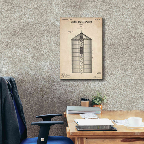 Image of 'Silo Blueprint Patent Parchment,' Canvas Wall Art,18 x 26