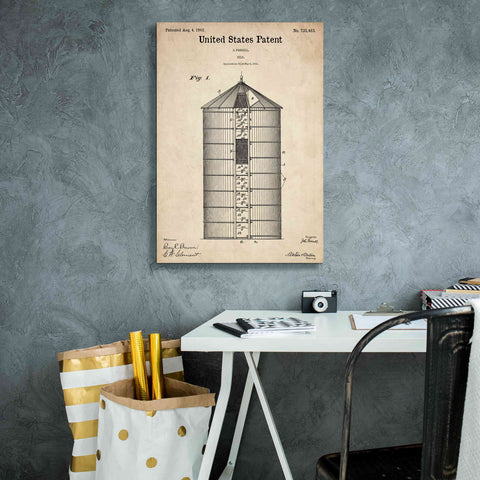 Image of 'Silo Blueprint Patent Parchment,' Canvas Wall Art,18 x 26