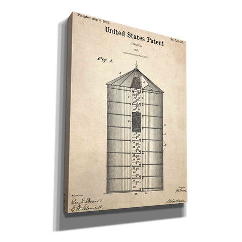 Image of 'Silo Blueprint Patent Parchment,' Canvas Wall Art,12x16x1.1x0,18x26x1.1x0,26x34x1.74x0,40x54x1.74x0