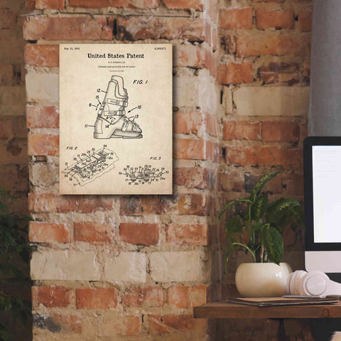 Image of 'Ski Boots Blueprint Patent Parchment,' Canvas Wall Art,12 x 16