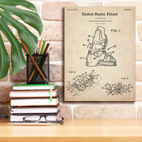 Image of 'Ski Boots Blueprint Patent Parchment,' Canvas Wall Art,12 x 16