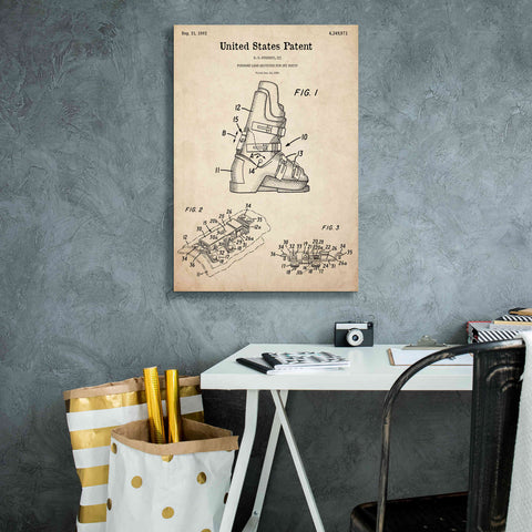 Image of 'Ski Boots Blueprint Patent Parchment,' Canvas Wall Art,18 x 26