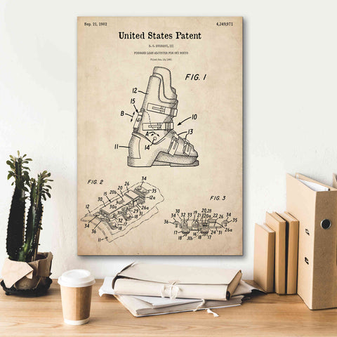 Image of 'Ski Boots Blueprint Patent Parchment,' Canvas Wall Art,18 x 26
