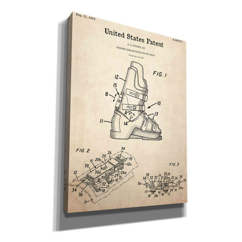 Image of 'Ski Boots Blueprint Patent Parchment,' Canvas Wall Art,12x16x1.1x0,18x26x1.1x0,26x34x1.74x0,40x54x1.74x0