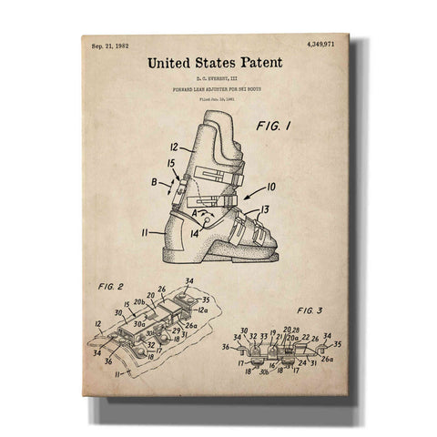 Image of 'Ski Boots Blueprint Patent Parchment,' Canvas Wall Art,12x16x1.1x0,18x26x1.1x0,26x34x1.74x0,40x54x1.74x0