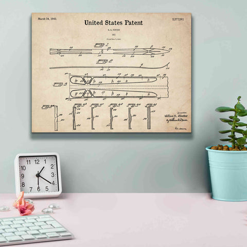 Image of 'Ski Blueprint Patent Parchment,' Canvas Wall Art,16 x 12