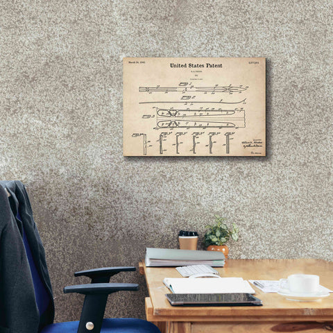 Image of 'Ski Blueprint Patent Parchment,' Canvas Wall Art,26 x 18