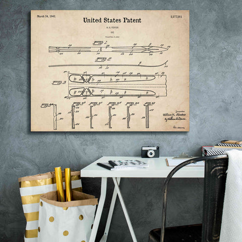 Image of 'Ski Blueprint Patent Parchment,' Canvas Wall Art,34 x 26
