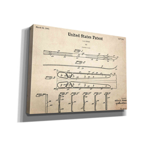 Image of 'Ski Blueprint Patent Parchment,' Canvas Wall Art,16x12x1.1x0,26x18x1.1x0,34x26x1.74x0,54x40x1.74x0