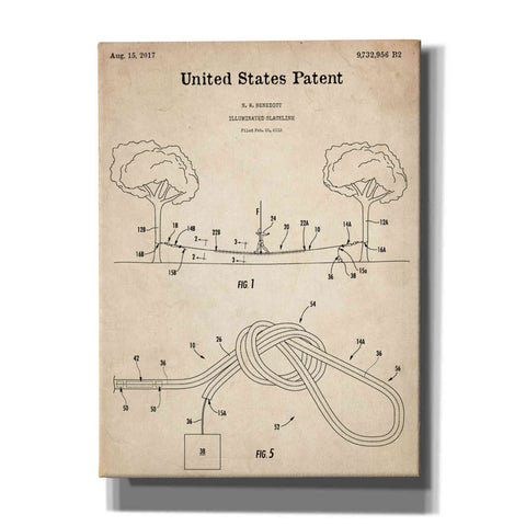 Image of 'Slackline Blueprint Patent Parchment,' Canvas Wall Art,12x16x1.1x0,18x26x1.1x0,26x34x1.74x0,40x54x1.74x0