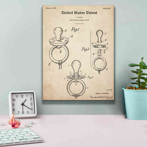 Image of 'Baby Pacifier Blueprint Patent Parchment,' Canvas Wall Art,12 x 16