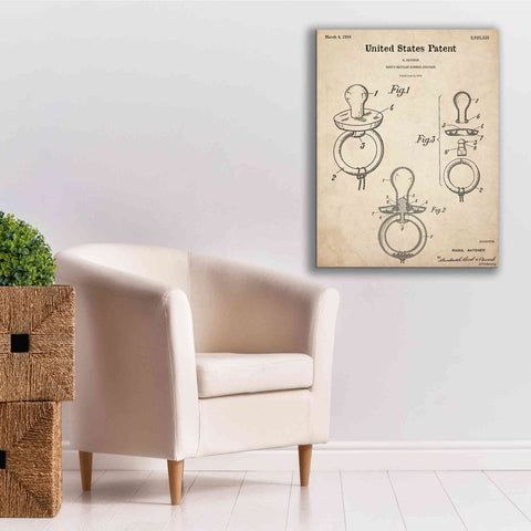 Image of 'Baby Pacifier Blueprint Patent Parchment,' Canvas Wall Art,26 x 34
