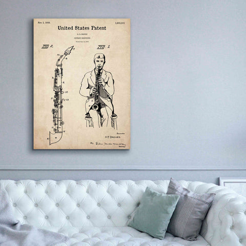 Image of 'Soprano Saxophone Blueprint Patent Parchment,' Canvas Wall Art,40 x 54