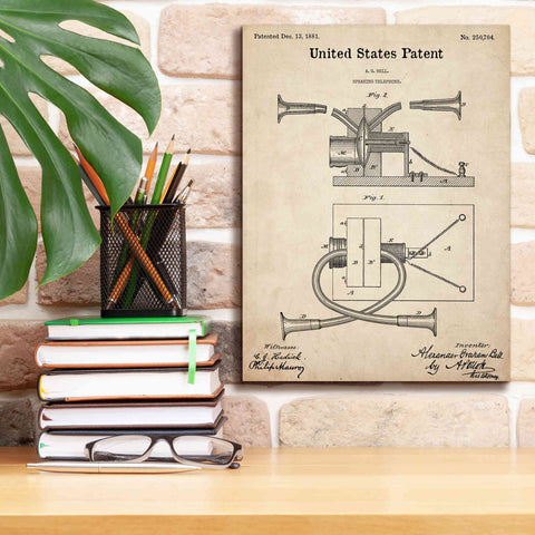 Image of 'Speaking Telephone Blueprint Patent Parchment,' Canvas Wall Art,12 x 16
