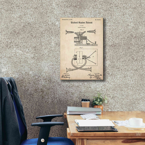 Image of 'Speaking Telephone Blueprint Patent Parchment,' Canvas Wall Art,18 x 26
