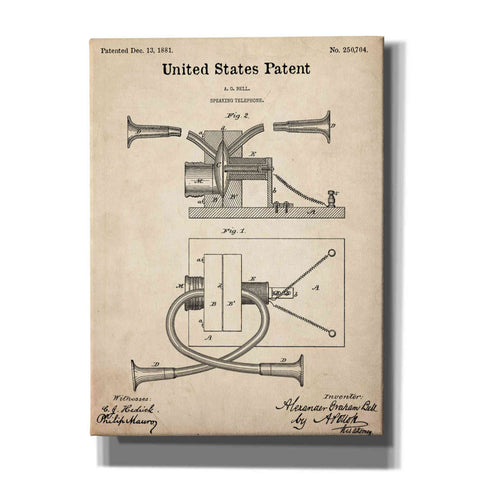 Image of 'Speaking Telephone Blueprint Patent Parchment,' Canvas Wall Art,12x16x1.1x0,18x26x1.1x0,26x34x1.74x0,40x54x1.74x0