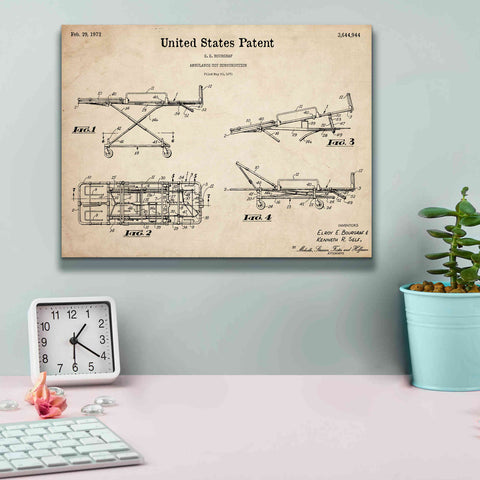 Image of 'EMT Stretcher Blueprint Patent Parchment,' Canvas Wall Art,16 x 12