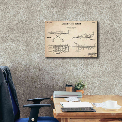 Image of 'EMT Stretcher Blueprint Patent Parchment,' Canvas Wall Art,26 x 18