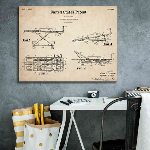 Image of 'EMT Stretcher Blueprint Patent Parchment,' Canvas Wall Art,34 x 26