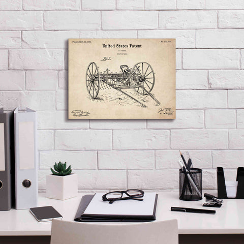 Image of 'Horse Drawn Hay Rake Blueprint Patent Parchment,' Canvas Wall Art,16 x 12