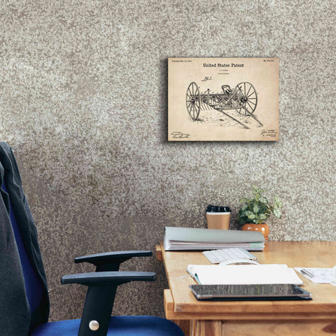 Image of 'Horse Drawn Hay Rake Blueprint Patent Parchment,' Canvas Wall Art,16 x 12