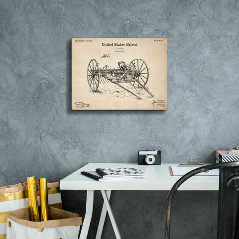 Image of 'Horse Drawn Hay Rake Blueprint Patent Parchment,' Canvas Wall Art,16 x 12