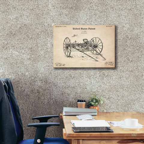 Image of 'Horse Drawn Hay Rake Blueprint Patent Parchment,' Canvas Wall Art,26 x 18