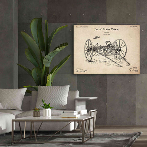 Image of 'Horse Drawn Hay Rake Blueprint Patent Parchment,' Canvas Wall Art,54 x 40