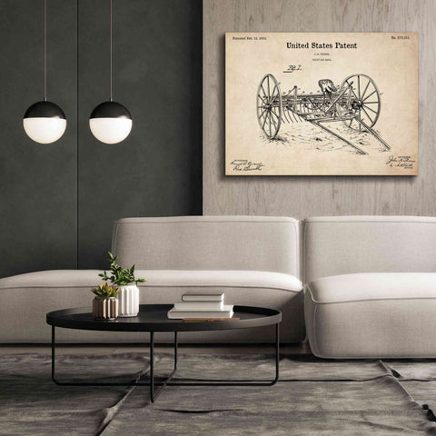 Image of 'Horse Drawn Hay Rake Blueprint Patent Parchment,' Canvas Wall Art,54 x 40