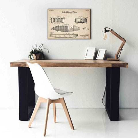 Image of 'Surfboard Blueprint Patent Parchment,' Canvas Wall Art,26 x 18