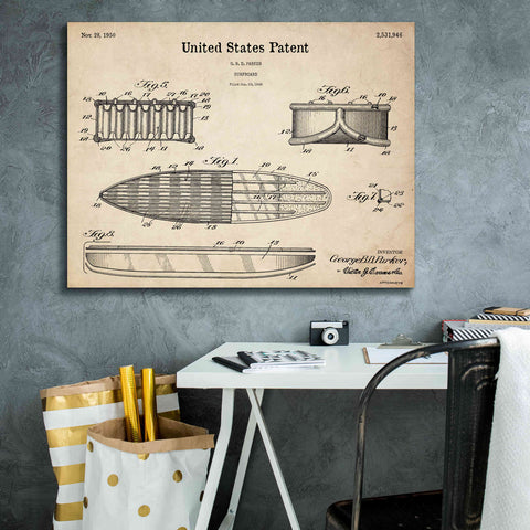 Image of 'Surfboard Blueprint Patent Parchment,' Canvas Wall Art,34 x 26
