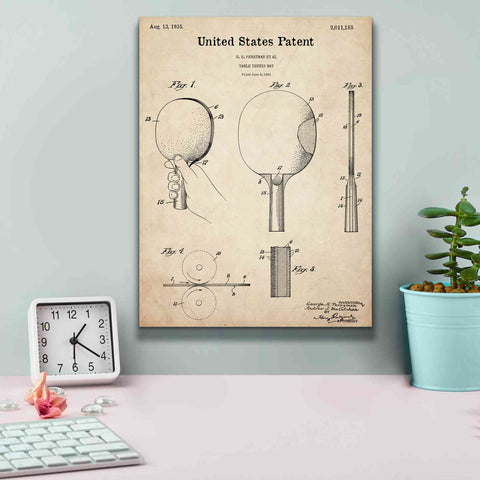 Image of 'Table Tennis Paddle Blueprint Patent Parchment,' Canvas Wall Art,12 x 16
