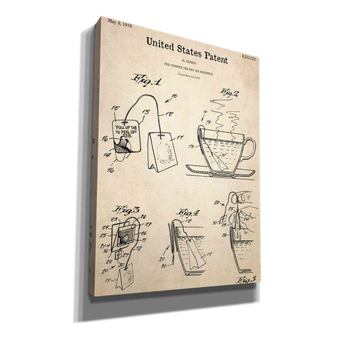 Image of 'Tea Bag Blueprint Patent Parchment,' Canvas Wall Art,12x16x1.1x0,18x26x1.1x0,26x34x1.74x0,40x54x1.74x0
