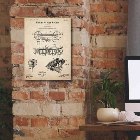 Image of 'Traction Engine Blueprint Patent Parchment,' Canvas Wall Art,12 x 16