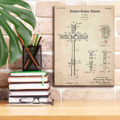 Image of 'Vintage Traffic Signal Blueprint Patent Parchment,' Canvas Wall Art,12 x 16