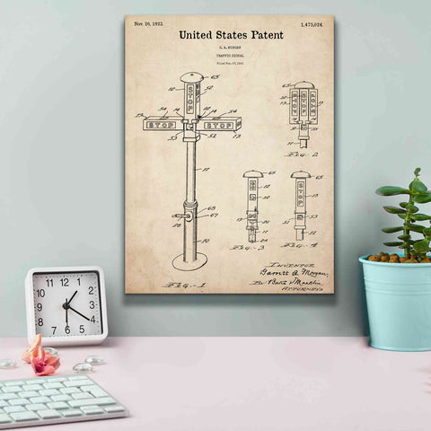 Image of 'Vintage Traffic Signal Blueprint Patent Parchment,' Canvas Wall Art,12 x 16