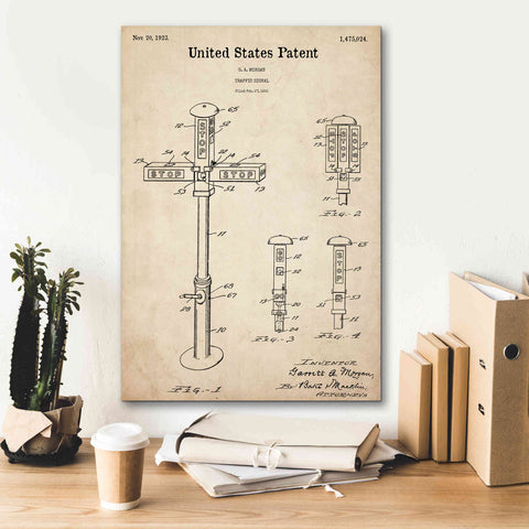 Image of 'Vintage Traffic Signal Blueprint Patent Parchment,' Canvas Wall Art,18 x 26