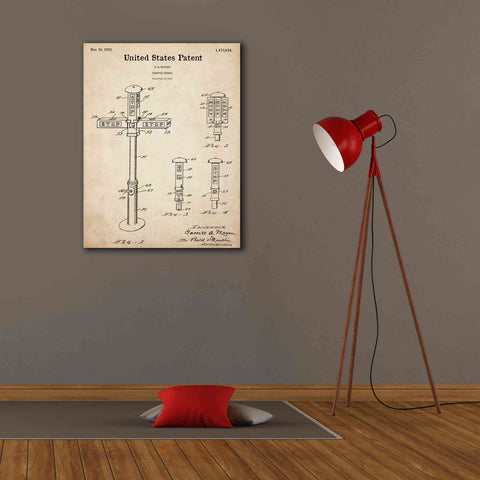 Image of 'Vintage Traffic Signal Blueprint Patent Parchment,' Canvas Wall Art,26 x 34