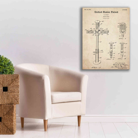 Image of 'Vintage Traffic Signal Blueprint Patent Parchment,' Canvas Wall Art,26 x 34