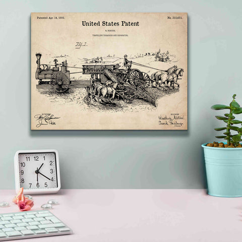 Image of 'Traveling Thrasher Blueprint Patent Parchment,' Canvas Wall Art,16 x 12
