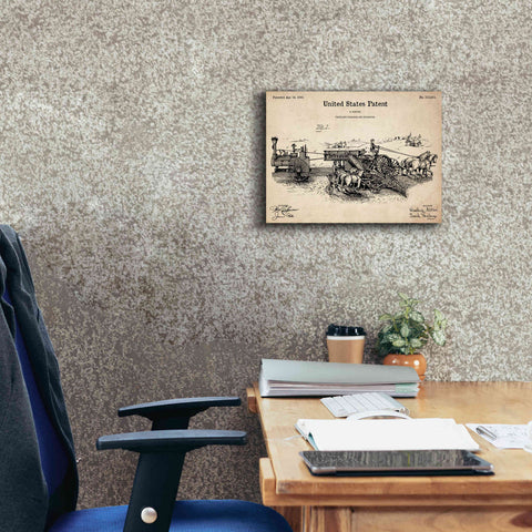 Image of 'Traveling Thrasher Blueprint Patent Parchment,' Canvas Wall Art,16 x 12