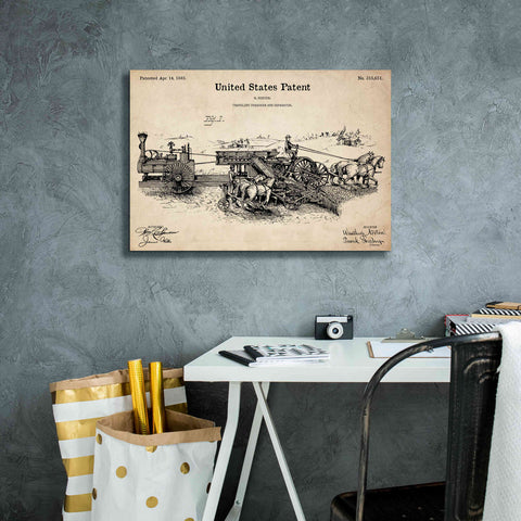 Image of 'Traveling Thrasher Blueprint Patent Parchment,' Canvas Wall Art,26 x 18