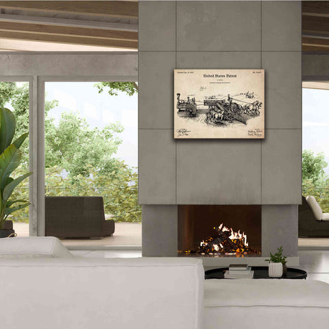 Image of 'Traveling Thrasher Blueprint Patent Parchment,' Canvas Wall Art,34 x 26