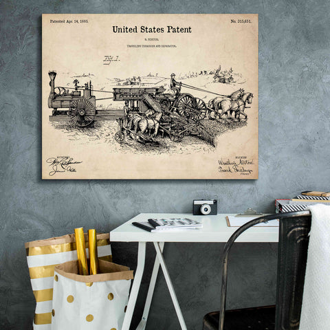 Image of 'Traveling Thrasher Blueprint Patent Parchment,' Canvas Wall Art,34 x 26