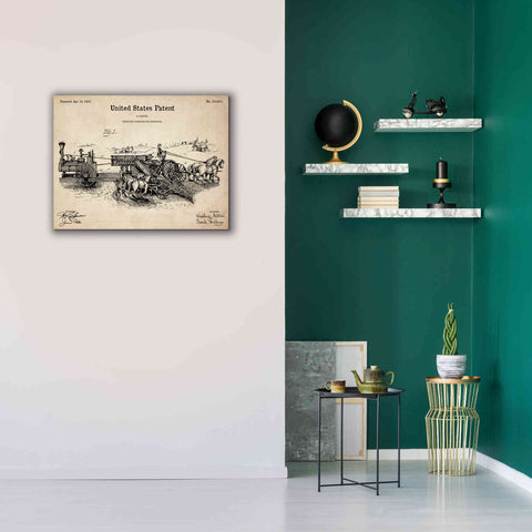 Image of 'Traveling Thrasher Blueprint Patent Parchment,' Canvas Wall Art,34 x 26