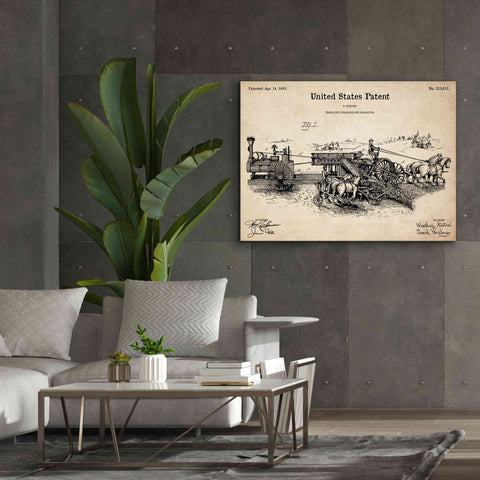 Image of 'Traveling Thrasher Blueprint Patent Parchment,' Canvas Wall Art,54 x 40