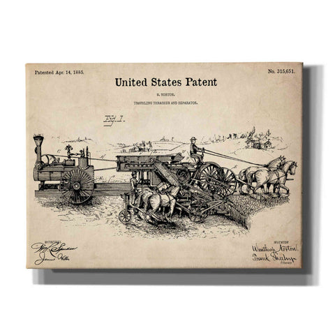 Image of 'Traveling Thrasher Blueprint Patent Parchment,' Canvas Wall Art,16x12x1.1x0,26x18x1.1x0,34x26x1.74x0,54x40x1.74x0