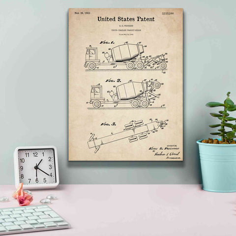 Image of 'Truck Trailer Transit Mixer Blueprint Patent Parchment,' Canvas Wall Art,12 x 16
