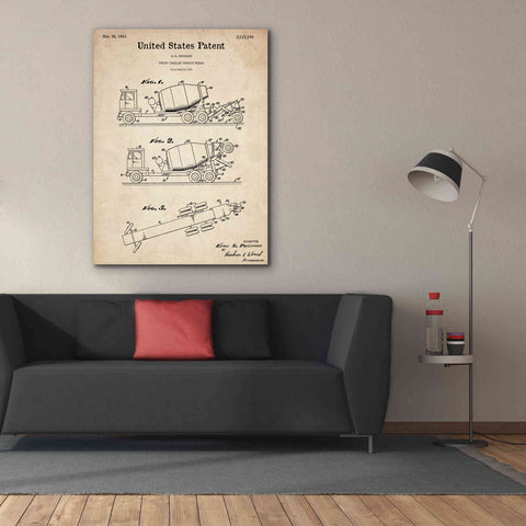 Image of 'Truck Trailer Transit Mixer Blueprint Patent Parchment,' Canvas Wall Art,40 x 54