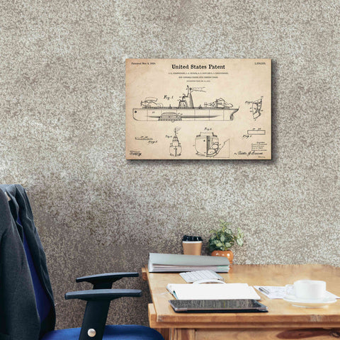 Image of 'Non-Sinkable Vessel Blueprint Patent Parchment,' Canvas Wall Art,26 x 18
